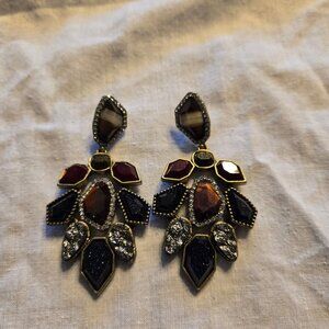 Chloe + Isabel Bold Statement Earrings Burgundy Black Gold Chandelier Glam